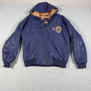 Vintage NFL Game Day St. Louis Rams Hooded Bomber Jacket Navy Blue Mens Medium